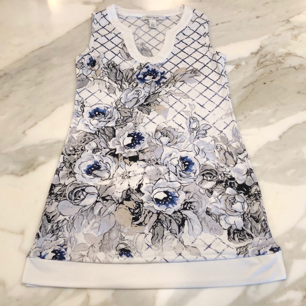 White House Black Market Blue and Cream Tunic